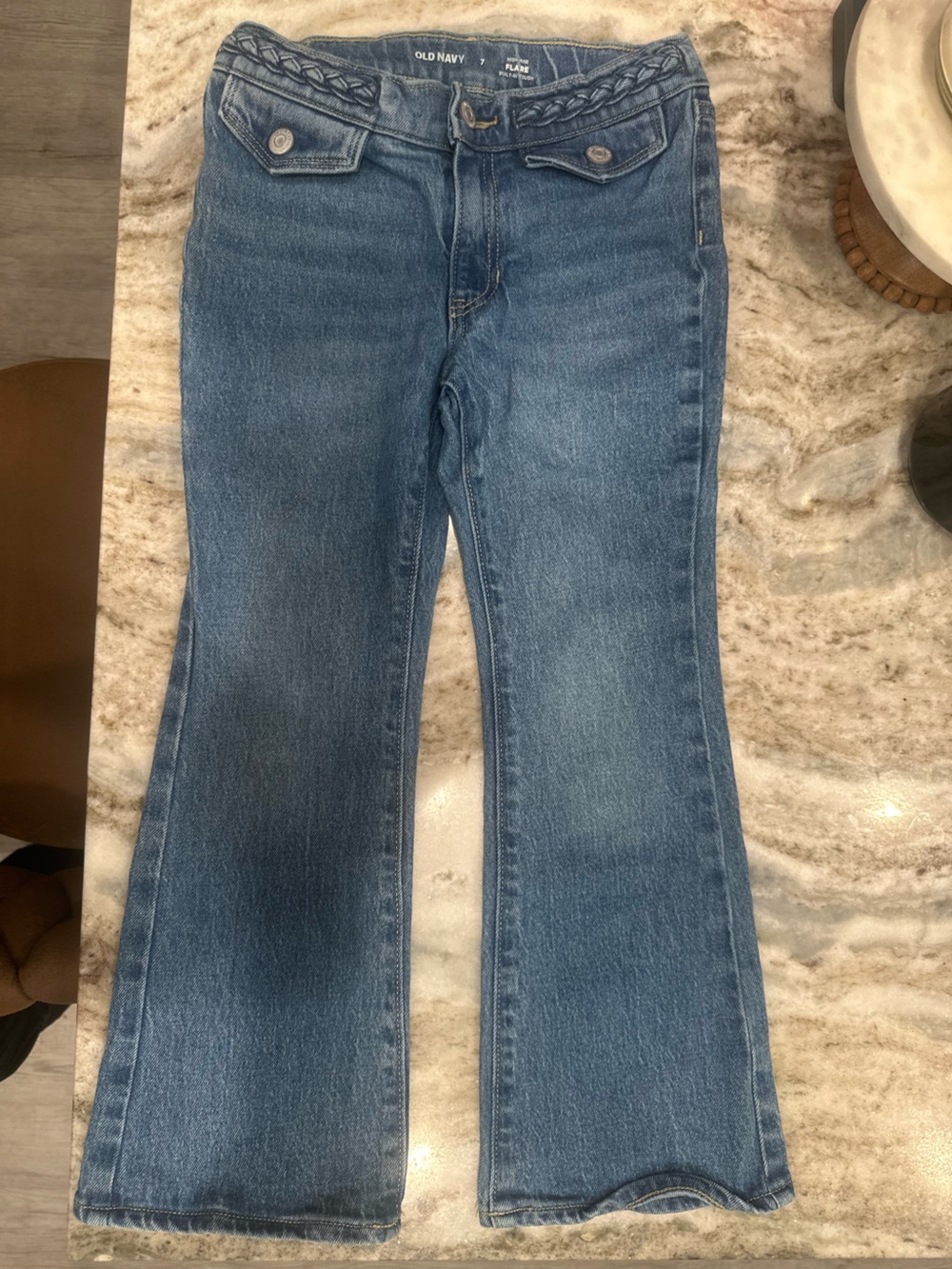 Old Navy Girls Blue Braided-Waist Flare Jeans